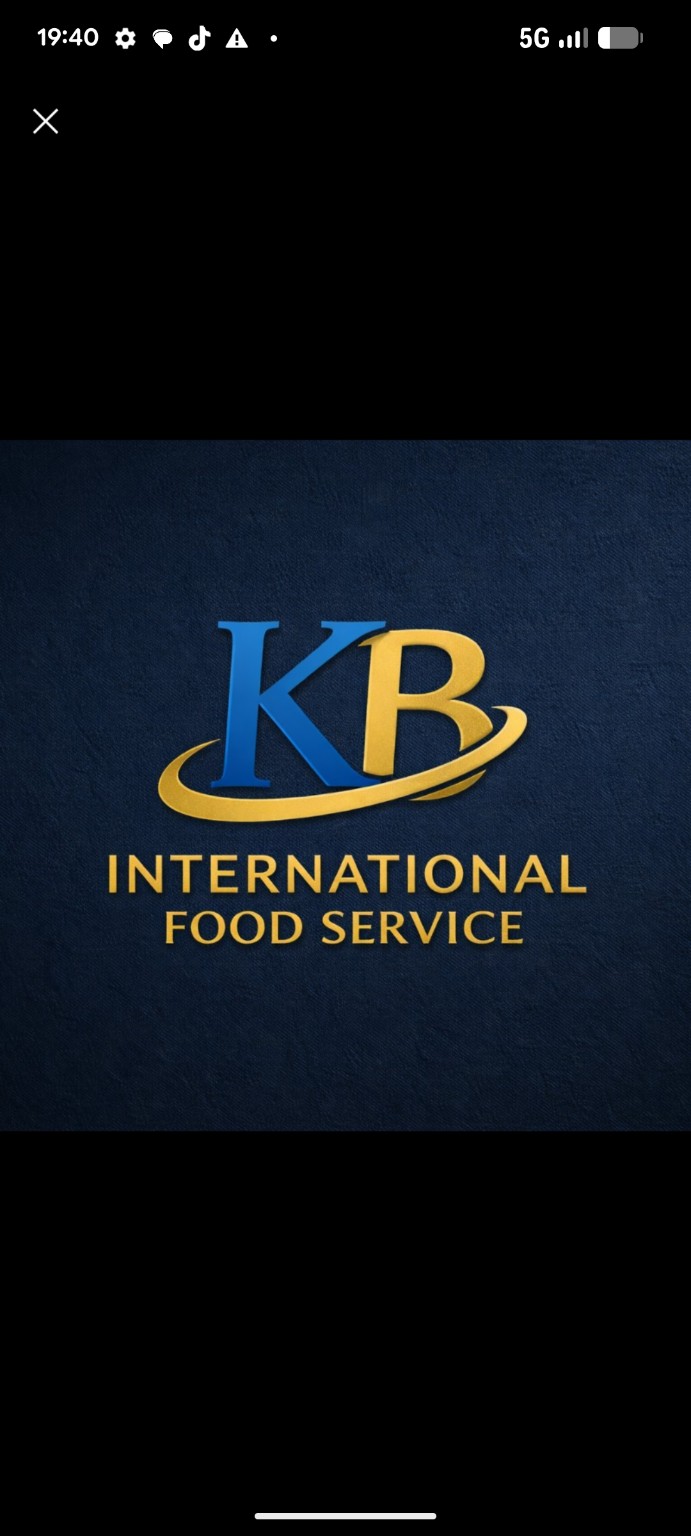 青と金のKB INTERNATIONAL FOOD SERVICEロゴ